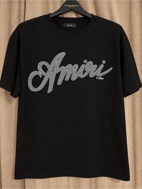 AMIRI Black Tee with White Script Logo